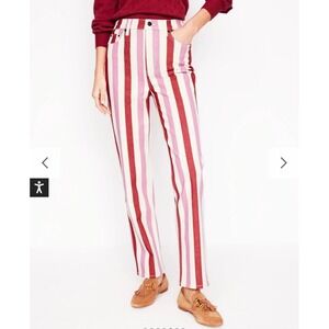 Boden Red and Pink Wide Stripe High Rise Straight Leg Jeans Pants Size 26R W26 R